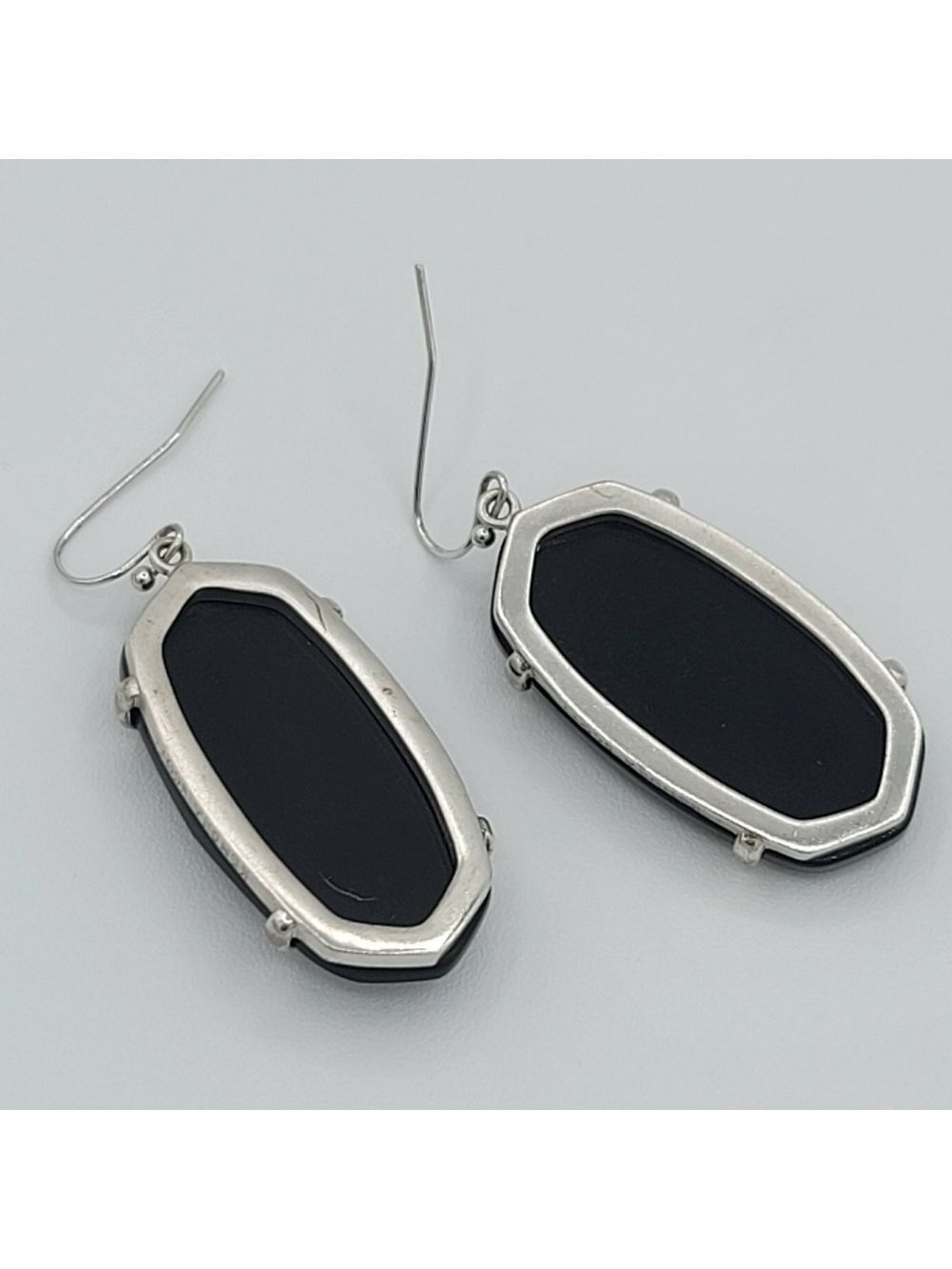 Kendra Scott Esme Earrings Black Silver Tone #860 - Picture 3 of 9